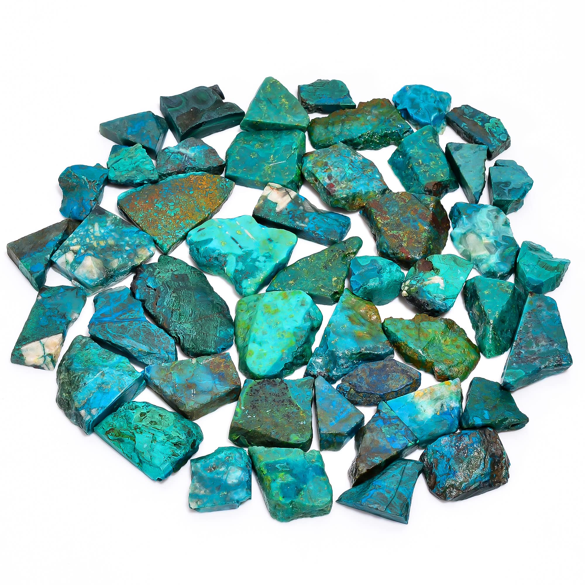 Natural Chrysocolla Raw Slice Gemstone- Healing Crystals for DIY Jewelry Making -Loose Natural Cabochon -Perfect for Crafting Unique Jewelry Designs (5 pcs, 25-35 mm)