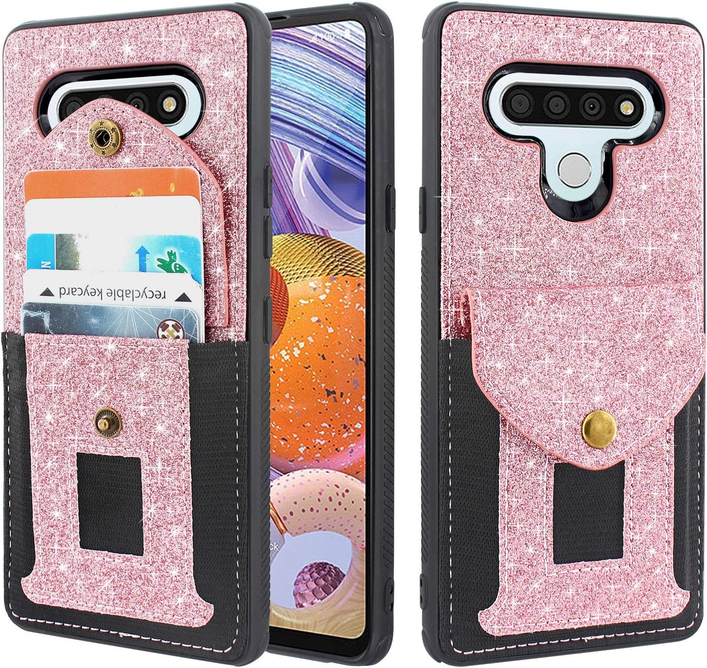 Lacass Shockproof Slim Leather Wallet Case Protective Cover with Elastic Pocket Credit Card Slot Holder for LG Stylo 6 2020 Case (Bling Rose Gold)