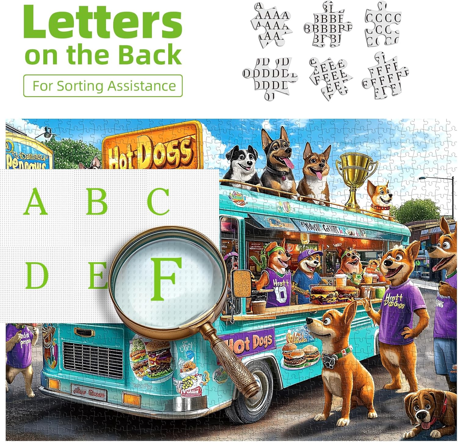 Blueforest 1000 Piece Jigsaw Puzzle for Adults - Cartoon Dogs Food Truck Adventure - Challenging & Fun Puzzle with Vibrant Art, Bonus Poster (27.5" x 19.7")