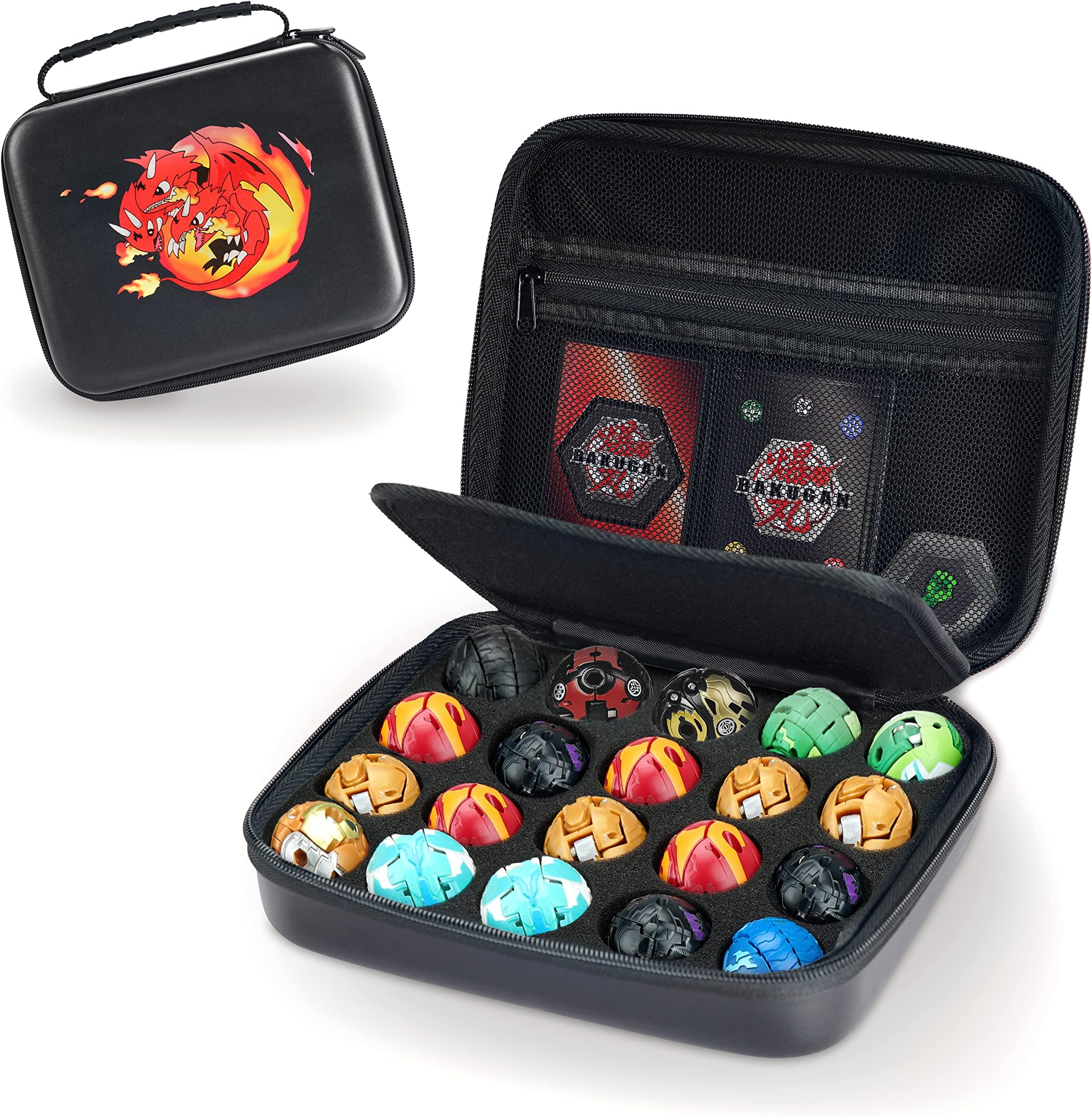 Toy Organizer Storage Case Compatible with Bakugan Figures, BakuCores and Fighter Figures, Mini Toy Container Carrying Case (20 Pockets,Black)(No Toys)