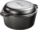 Lodge Pre-Seasoned Cast Iron Double Dutch Oven With Loop Handles, 5 qt 5 Quart Double Dutch