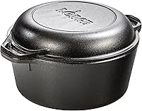 Lodge 5 Quart Cast Iron Double Dutch Oven with 10.25" Skillet Lid - Pre-Seasoned, PFAS-Free, Made in USA, Versatile for Oven, Grill, Stovetop
