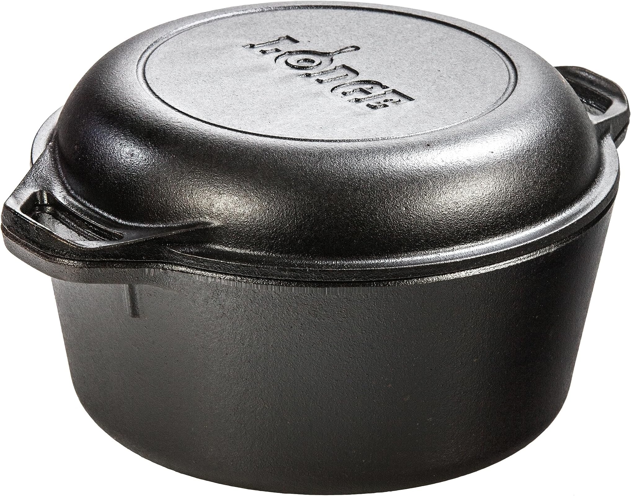 Lodge 5 Quart Cast Iron Double Dutch Oven, Black