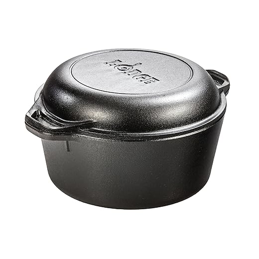 Lodge Pre-Seasoned Cast Iron Double Dutch Oven With Loop Handles, 5 qt