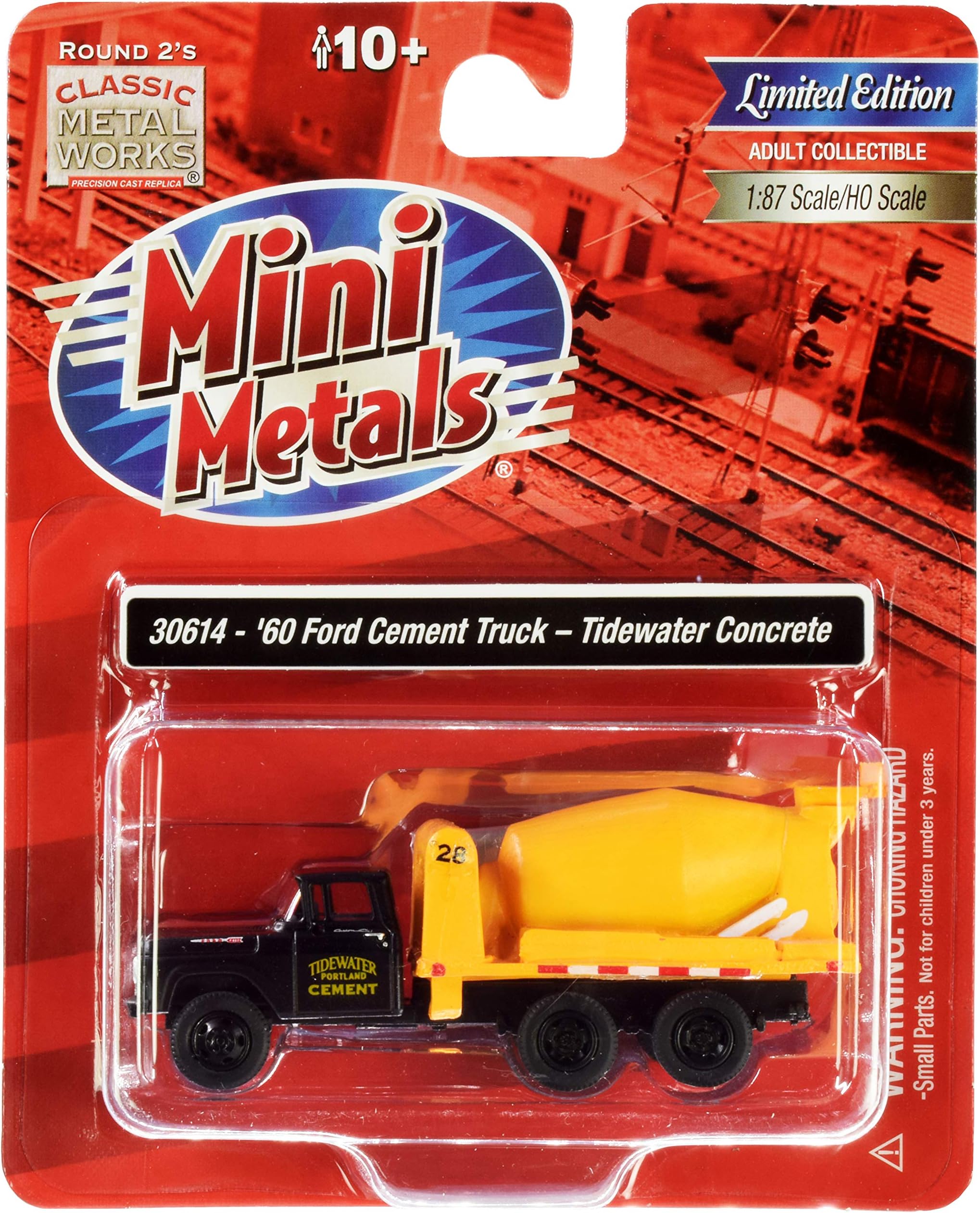 Classic Metal Works 1960 Ford Cement Mixer Truck Tidewater Concrete Black and Yellow 1/87 (HO) Scale Model 30614
