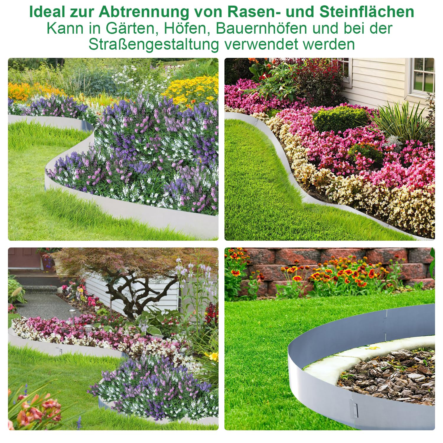 Ikodm Rasenkante 5m 10m 15m 20m 30m 40m 50m Rasenkante Metall, 100x15cm Verzinkt Beeteinfassung Beetumrandung Mähkante Metall Palisade, kann für Bauernhof, Garten, Hof, Länge 50m - Höhe 15cm-Silbrig