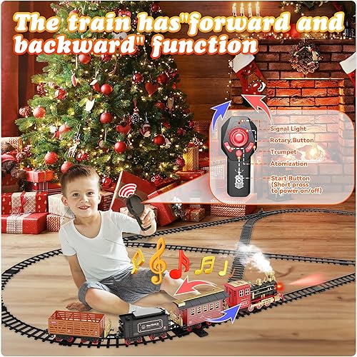 Miniatura 3 de Hot Bee Juego de tren, juguetes de tren a control remoto con pistas de lujo, juegos de tren de Navidad para alrededor del árbol, tren de juguete con