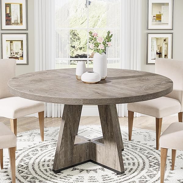Round Rustic Grey Farmhouse Table