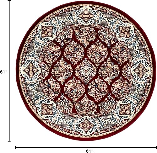 Miniatura 3 de Unique Loom Narenj Collection - Alfombra clásica con textura tradicional, diseño repetitivo, 5 pies 0 pulgadas x 5 pies 0 pulgadas, color