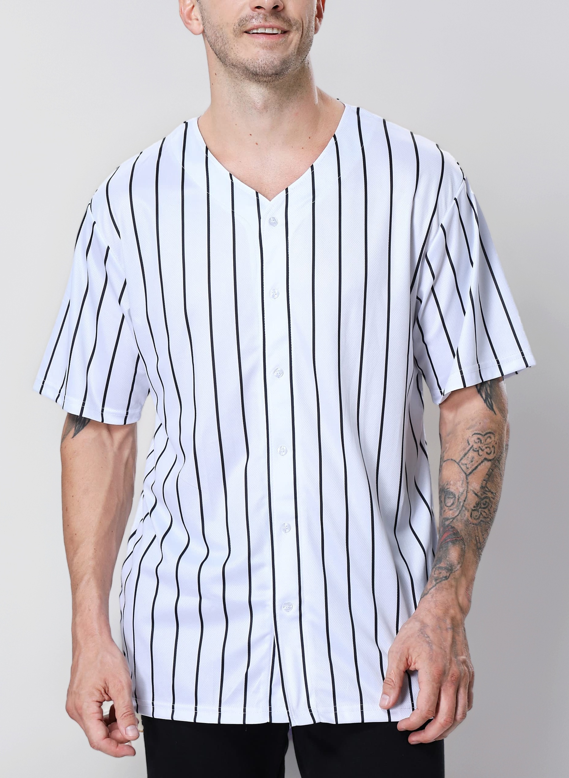 Sportswear Pinstripe Baseball Jersey for Men and Boys, Hip Hop Button-Down Jersey