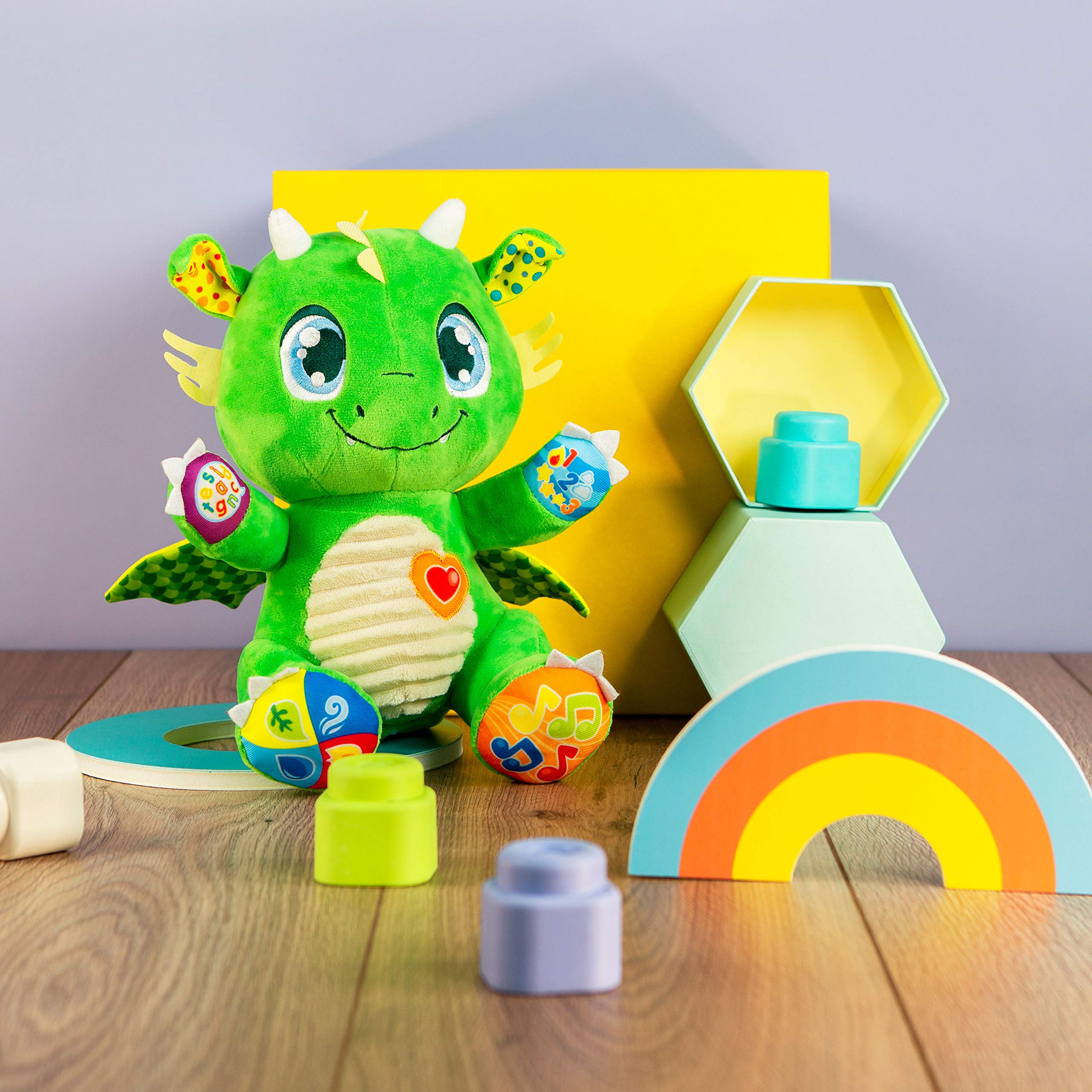Clementoni 17392 Dragon Interactive pluszowa zabawka edukacyjna z dźwiękami i światłami, 6 miesięcy, kolor zielony, 3