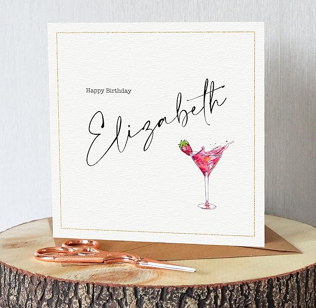 Personalised Birthday Card. Cocktail Design. For her. For him. Square. Add Name.