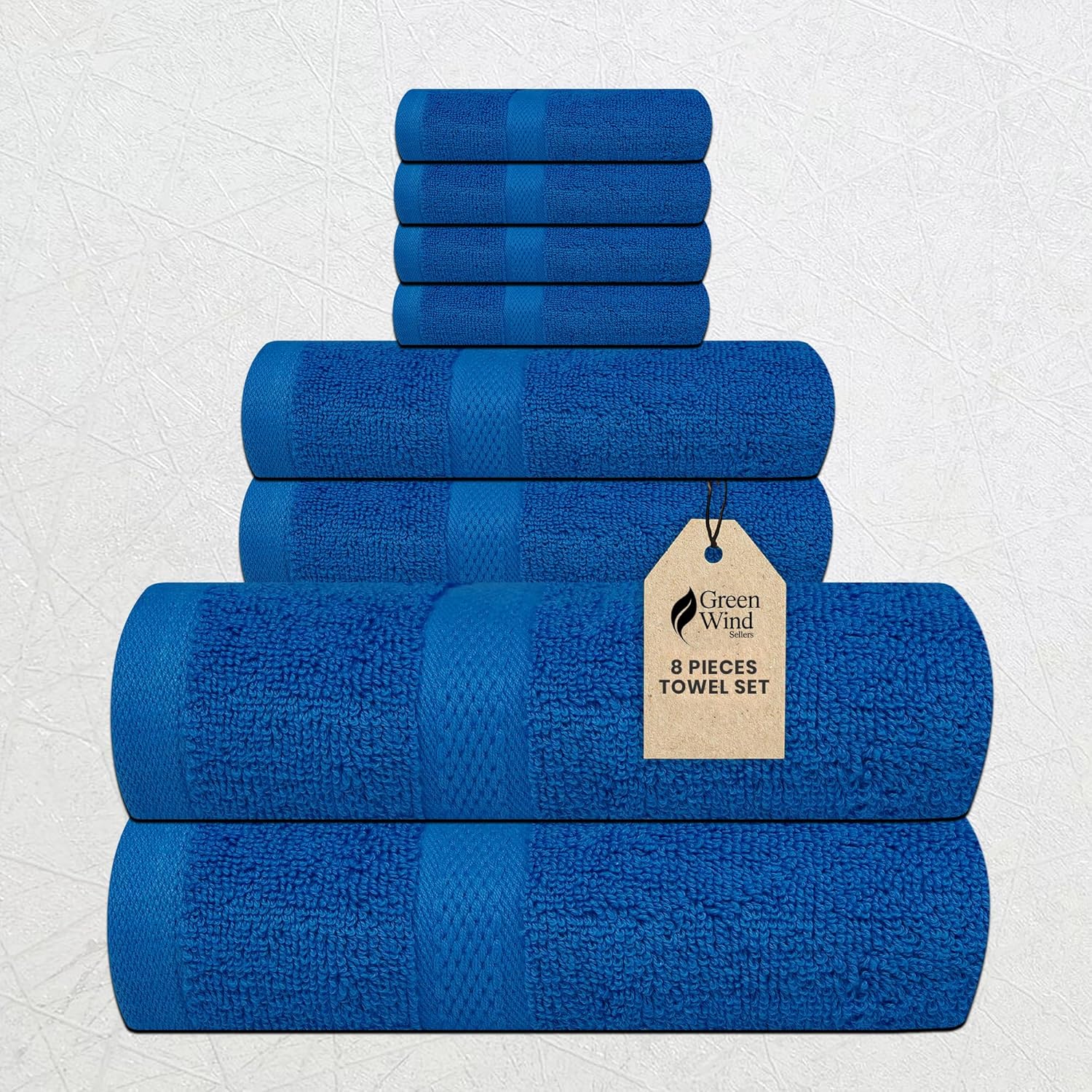 Complete Towel Set - 8 Pack Soft and Absorbent Cotton Bath Towels for Bathroom, Hotel, and Spa - Quick-Dry, Towels Set 27x54'' (Navy Blue)