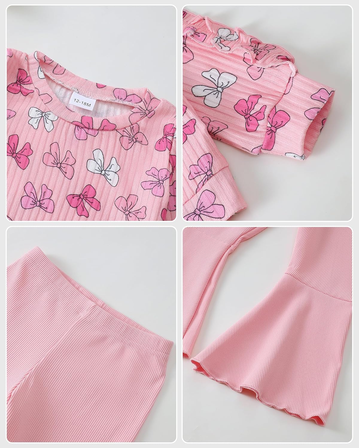 Renotemy Toddler Baby Girl Clothes Fall Winter Outfits, Ruffle Sleeve Crew Neck Sweatshirts Flare Pants Set 12Months-4 Year - Image 7