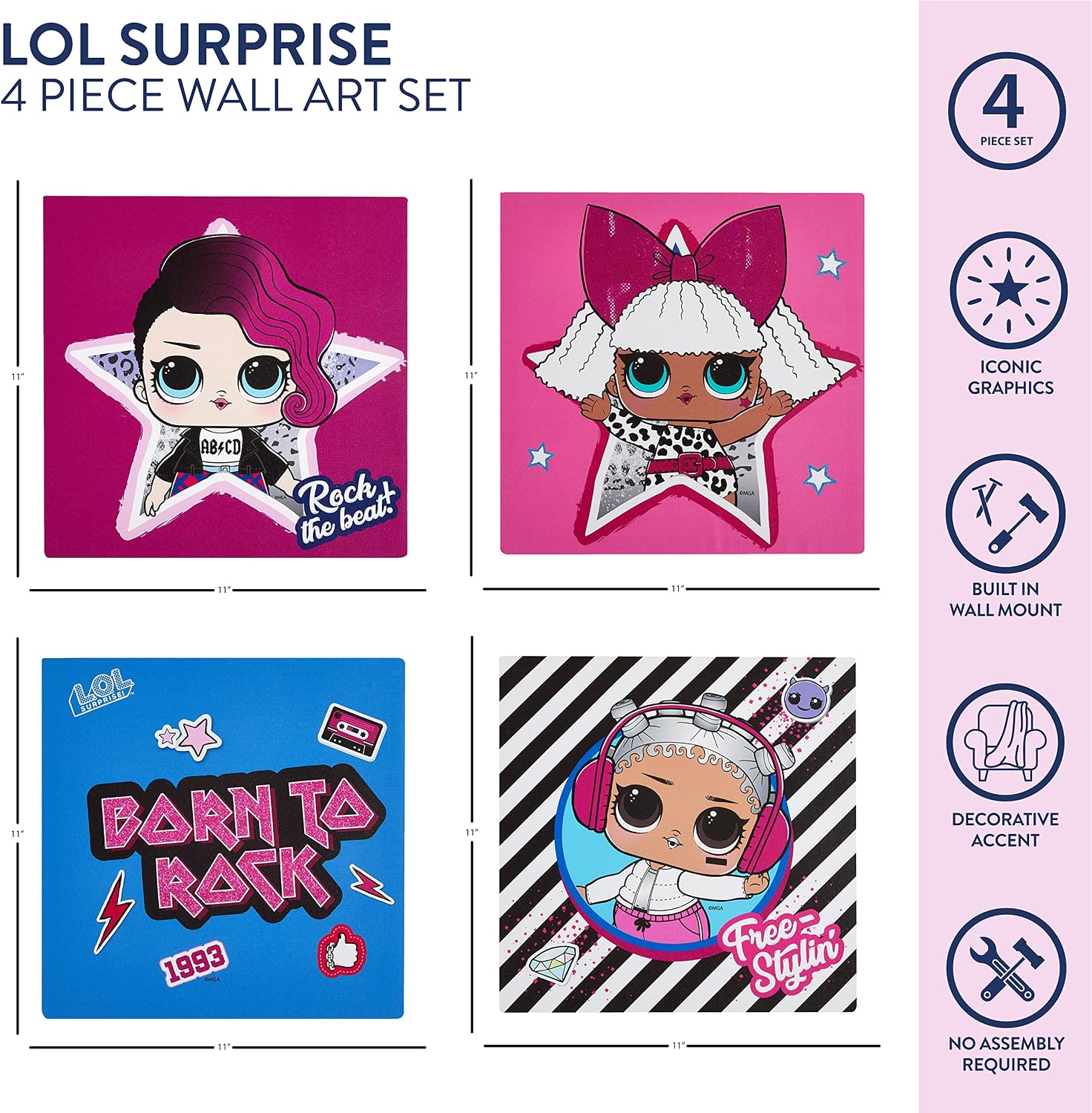 LOL Surprise 4 Pack Canvas Wall Art, Pink