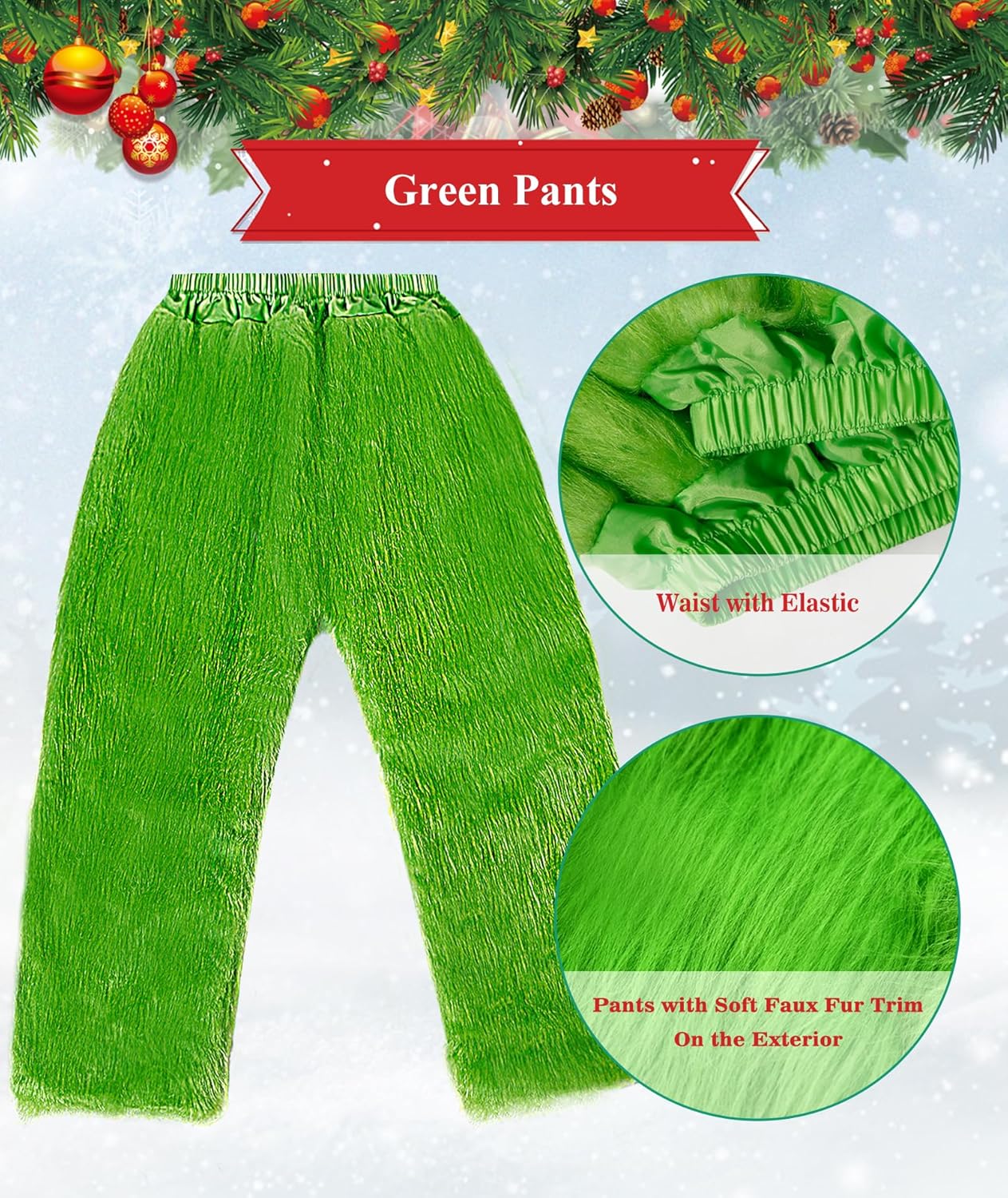 Halloween Costumes Adult Men Green Santa Costume, 8Pcs Furry Santa Suit Funny Christmas Santa Outfit - Image 4