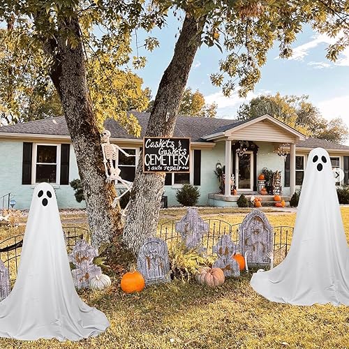 Miniatura 3 de Paquete de 2 decoraciones de Halloween iluminadas, fantasmas espeluznantes de Halloween con luz, fantasmas blancos de 49 pulgadas, fiesta de