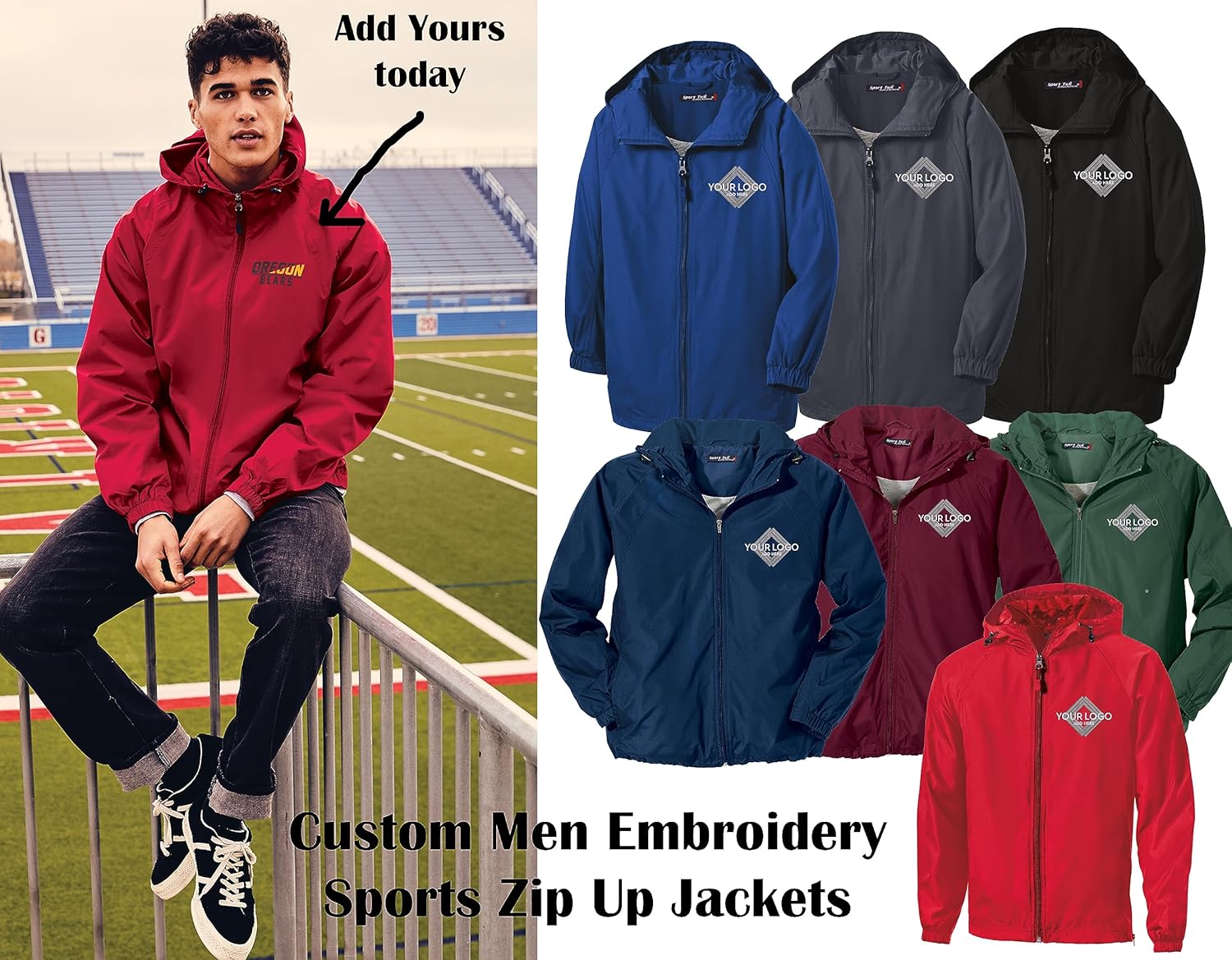 INK STITCH Men Jst73 Custom Personalized Add Logo Texts Team Sports Hooded Full Zip Up Jackets