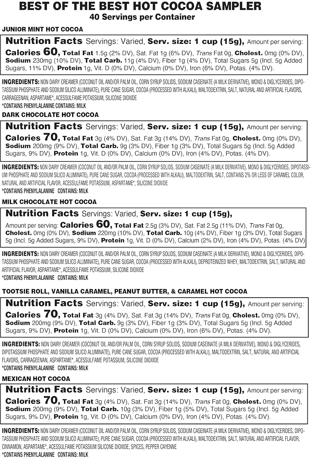 Best of The Best Pods Compatible With 2.0 Keurig K Cup Brewers Variety Sampler Assorted Cocoa 5 Cups Of Each Flavor, Hot Chocolate, 40 Count