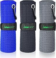 Jiskan Microfiber Golf Towel Set (3-Pack 16x16") with Carabiners, Hooks & Gift Box - Pro Golf Bag Accessories & Gifts for Men Women