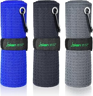 Jiskan Microfiber Golf Towel Set (3-Pack 16x16") with Carabiners, Hooks & Gift Box - Pro Golf Bag Accessories & Gifts for Men Women