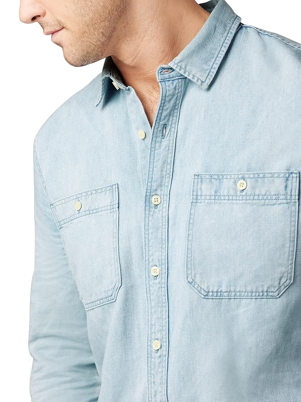 Joe's Jeans Lou Indigo Linen Shirt, Spring Sky, Large by JOE'S JEANS - Used condition - Image 4
