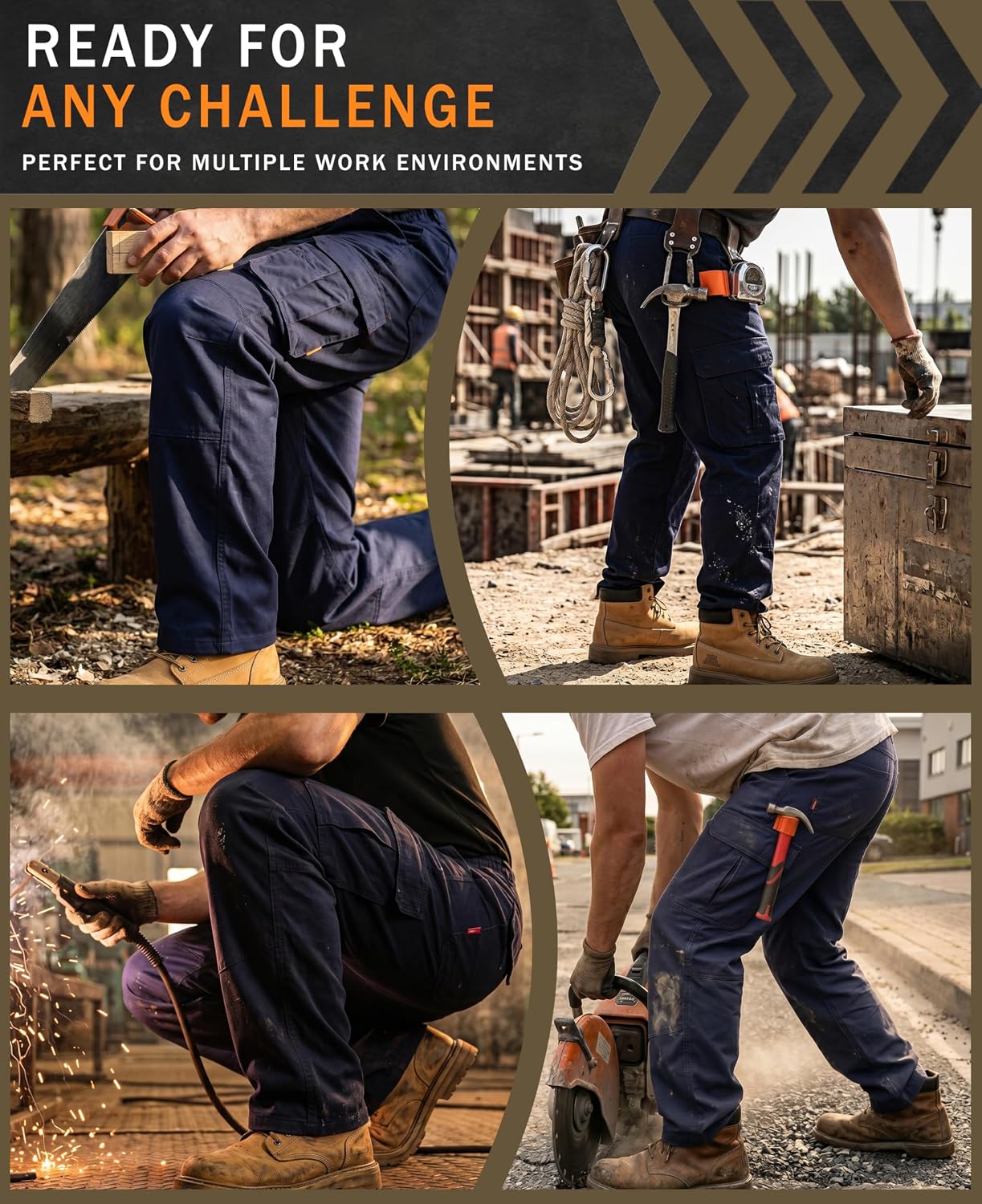 VATRENUS Men's FR Cargo Pants Flame Resistant Pants Lightweight 7.5oz 100% Cotton Fire Retardant Elastic Waist Pants
