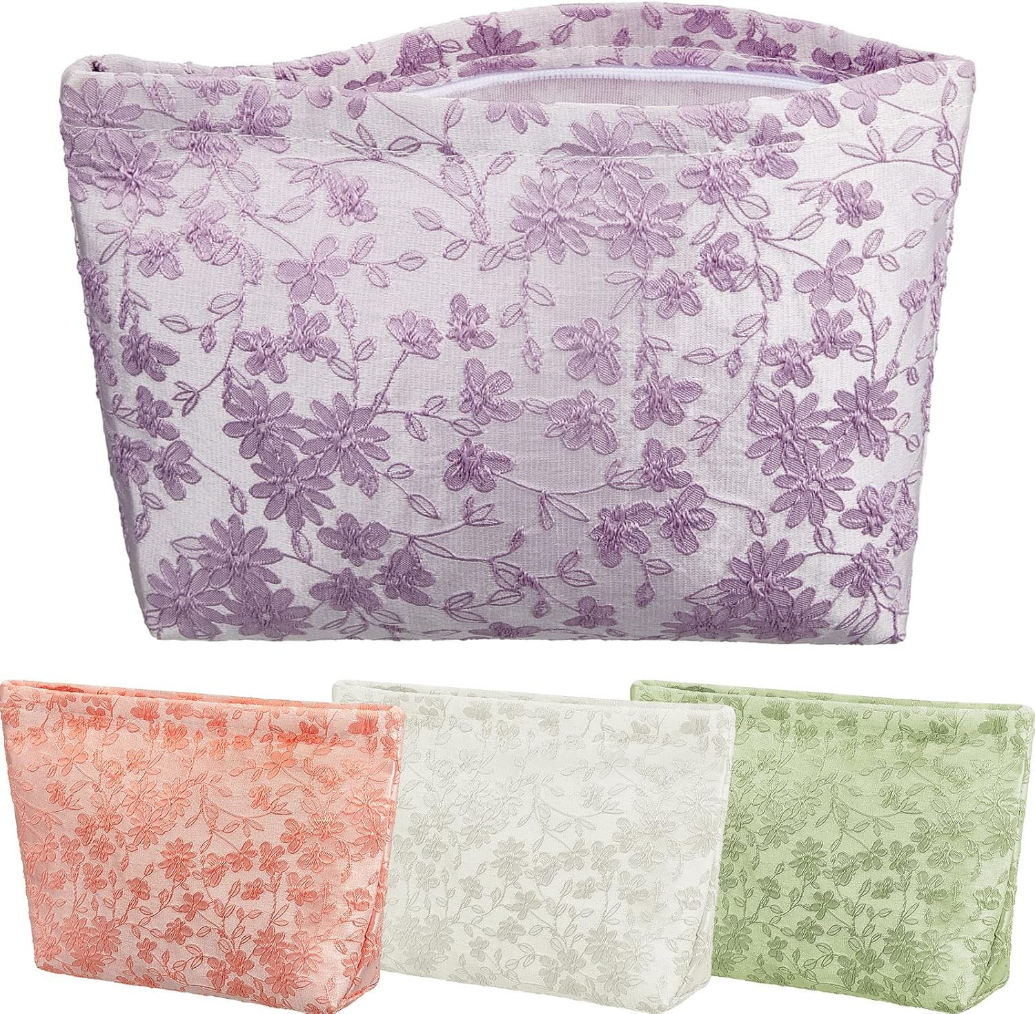 Hillban 4 Pcs Makeup Bag for Women, Floral Flower Cosmetic