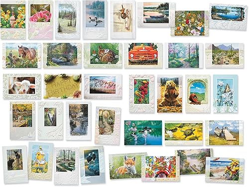 Surtido de tarjetas de felicitación en relieve en caja, naturaleza escénica, 36 unidades