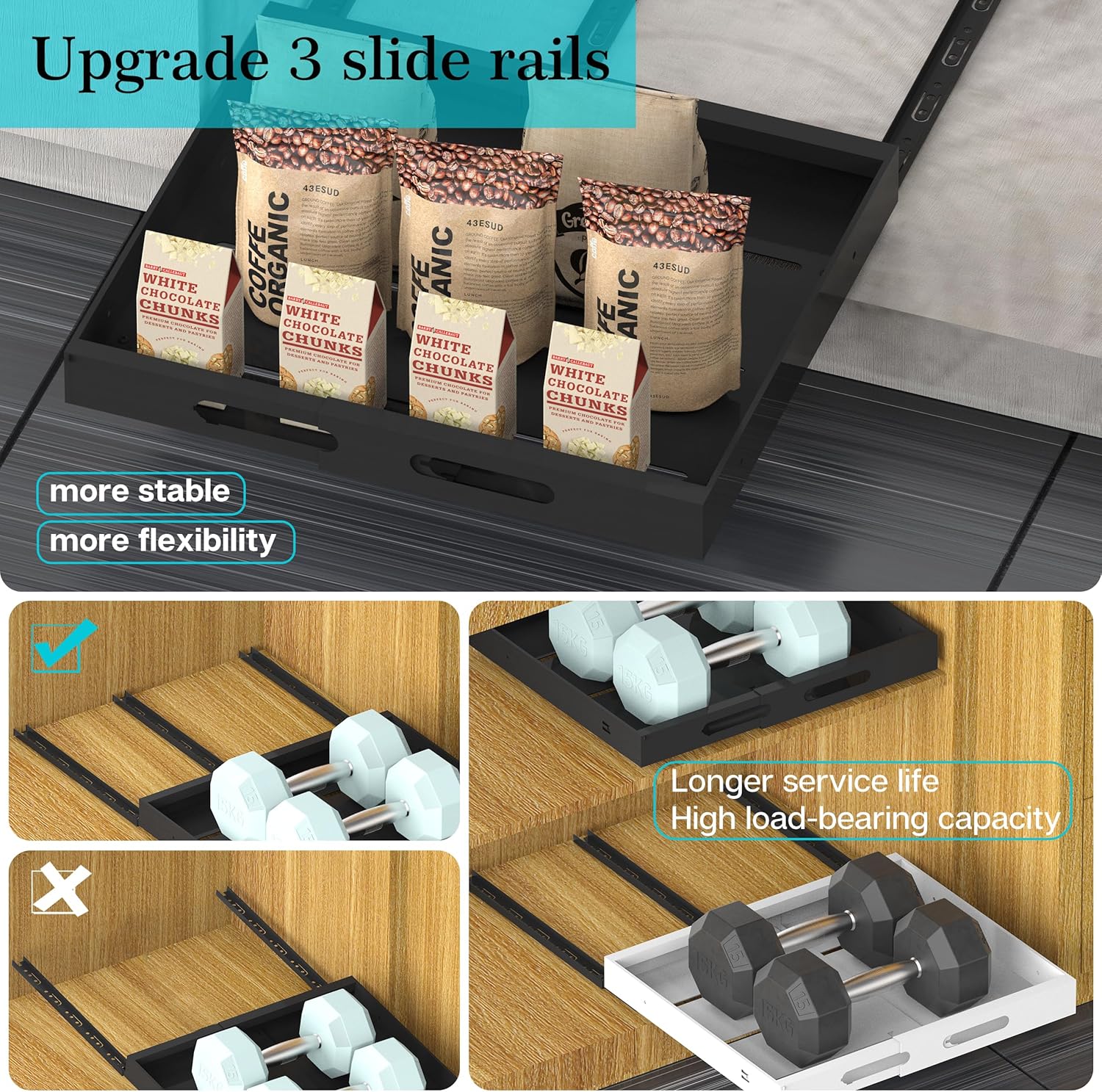 Expandable Pull Out Cabinet Organizer 21" Deep, Adhesive Pull Out Drawers For Cabinets 12.6"W - 20.5"W, No Drill Pull Out Cabinet Organizer Expandable, Expandablet Drawer For Kitchen, Pantry, Bathroom