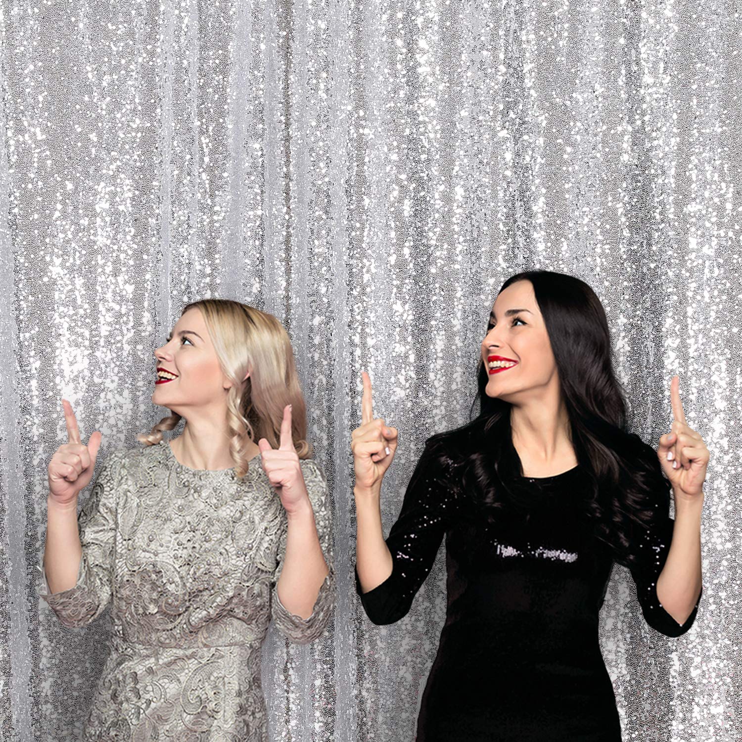 Juya Delight 4FTx7FT Silver Shimmer Photobooth Backdrop Curtains - Silver Glitter Sequin Photo Backdrop for Wedding Birthday Parties Wall Decoration