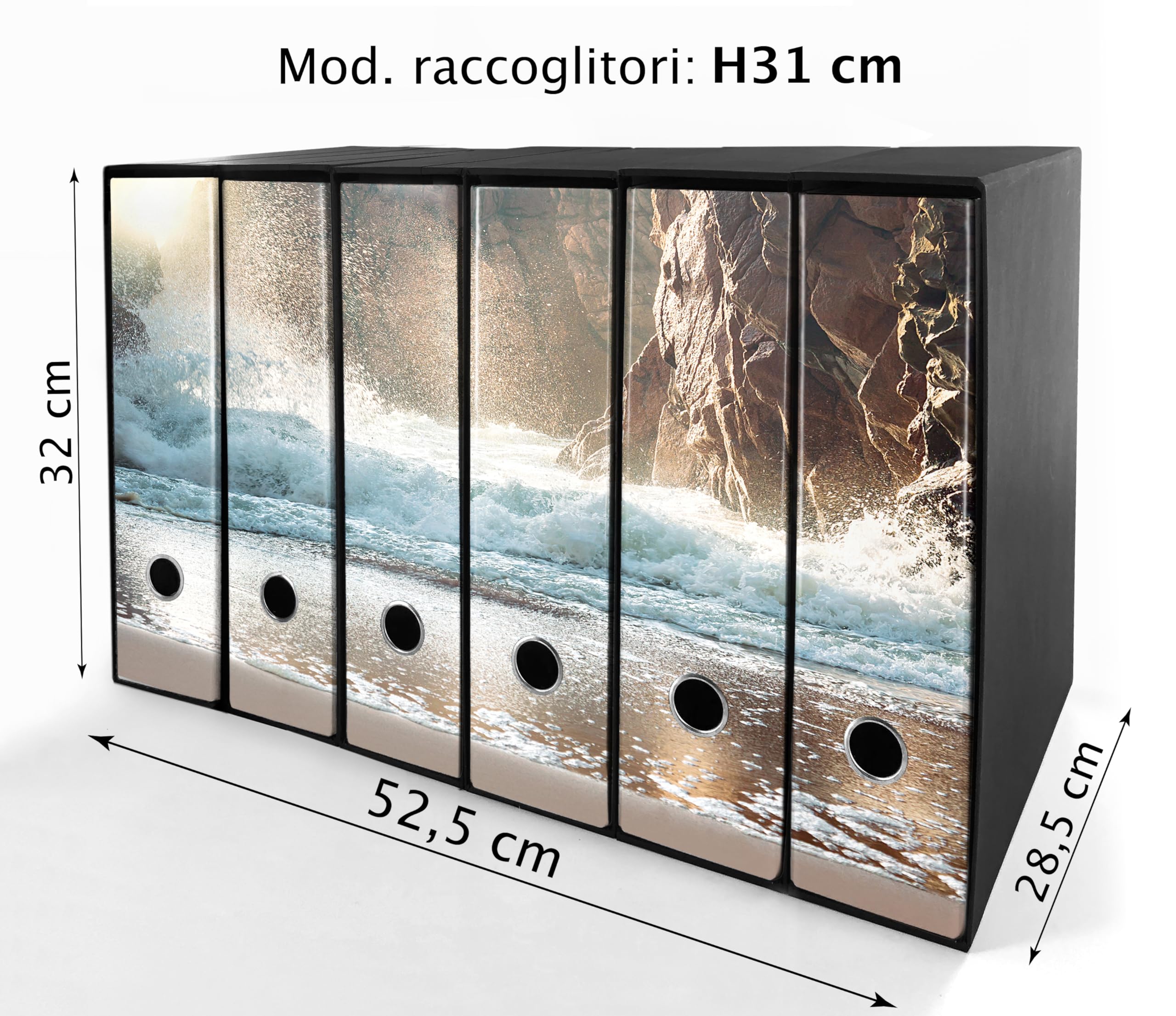 Set da 6 raccoglitori ad anelli - ONDA e ROCCE (H31 cm con 4 anelli)