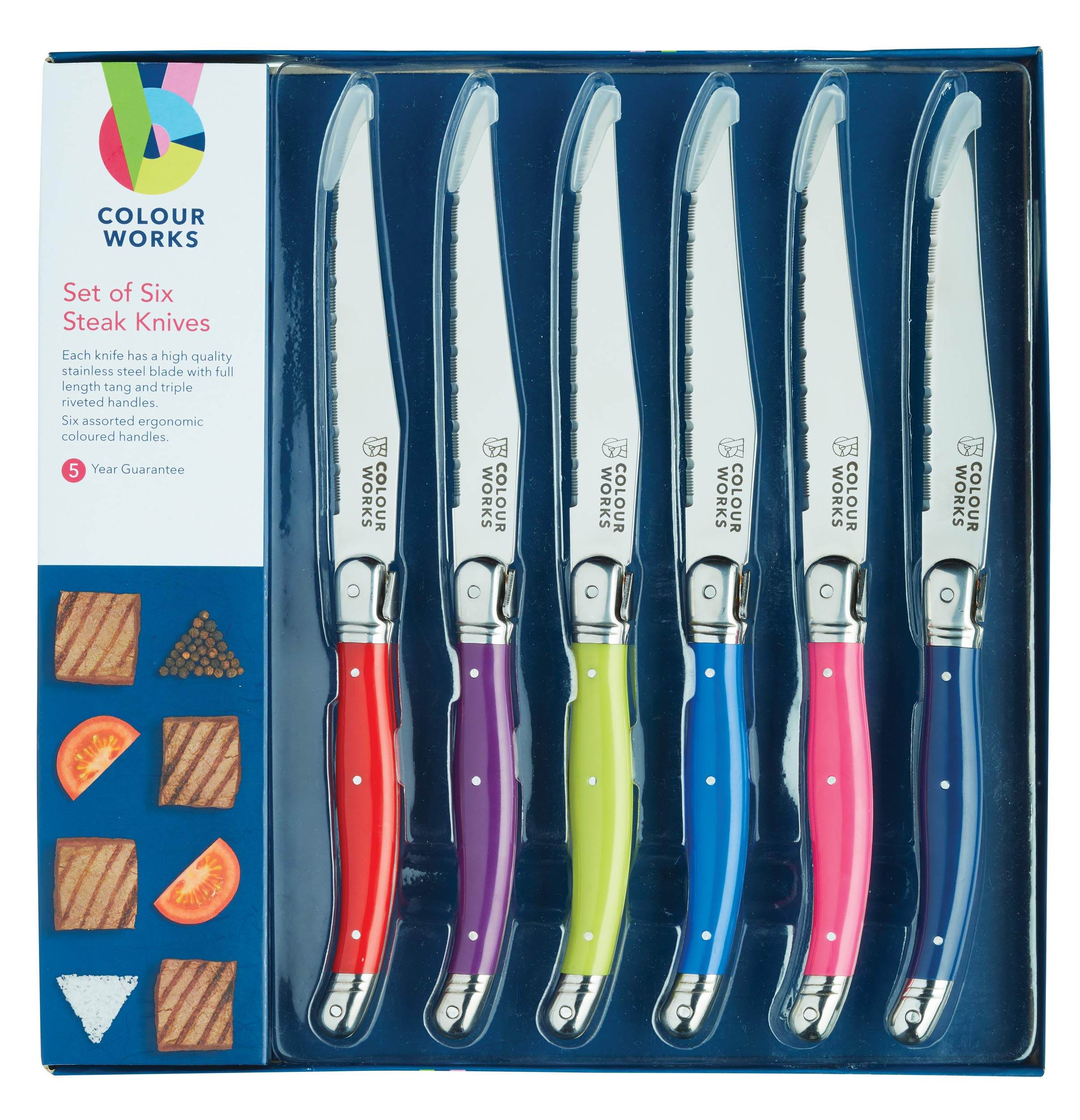 Colourworks Cuchillos Carne, Juego de Seis Piezas, Multicolor