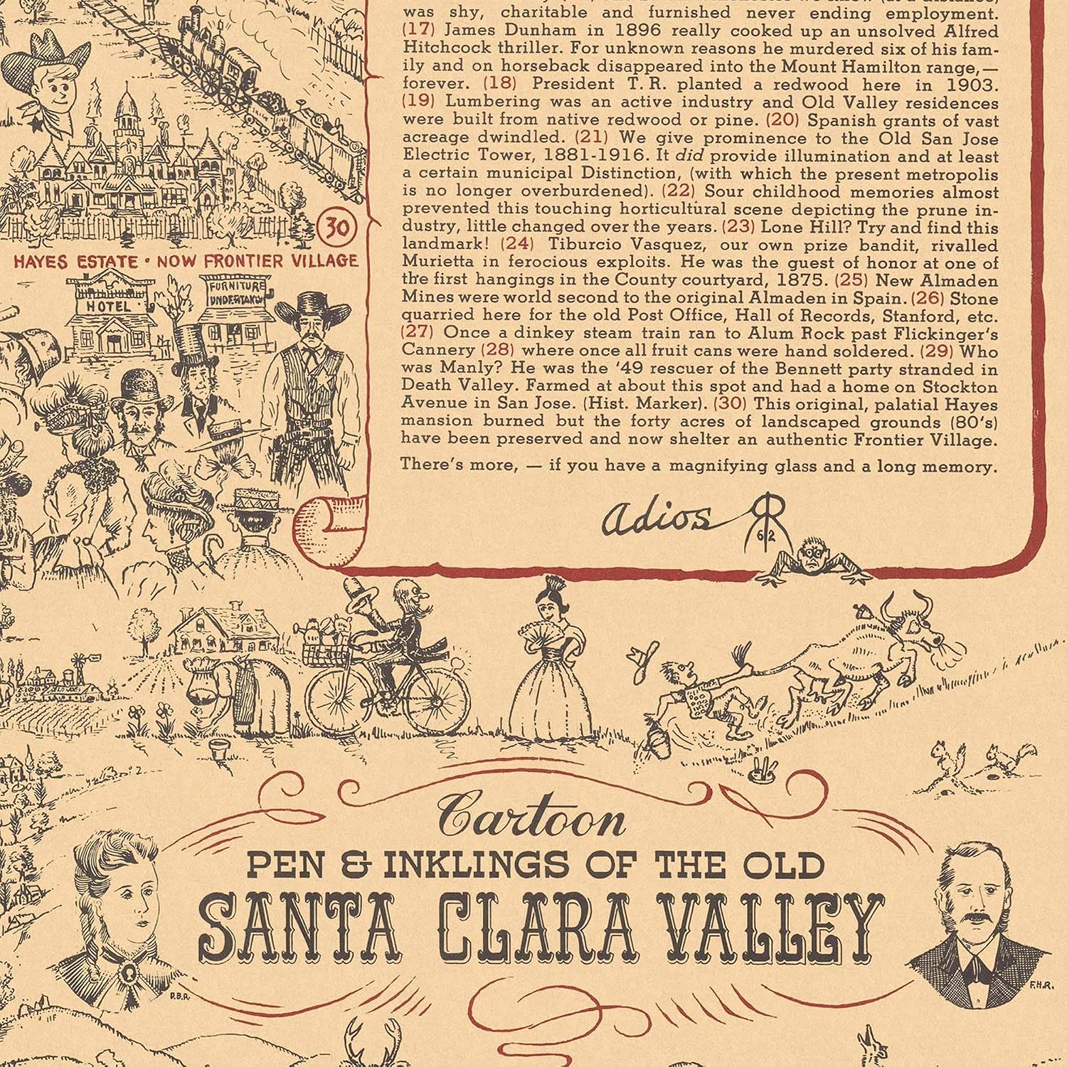 Santa Clara Valley California Historical Pictorial Illustrated Print | Art Print Poster Vintage Wall Decor (24 x 32 inches)