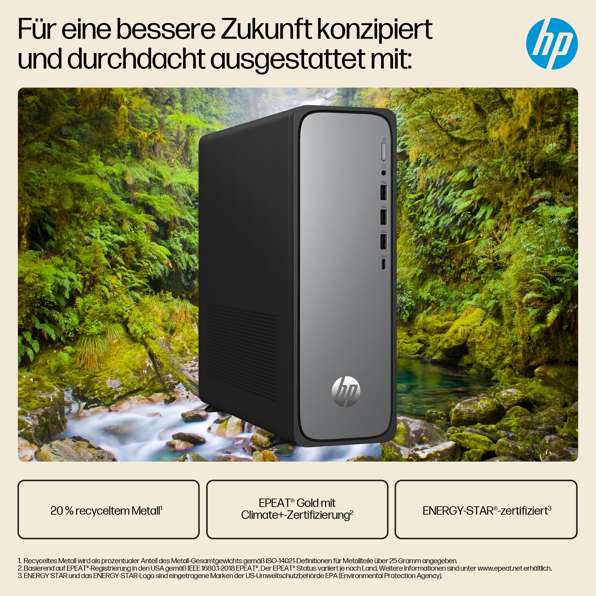 HP OmniDesk Slim Desktop S03-0230ng, Intel 300 Prozessor, 8 GB DDR5 RAM, 512 GB PCIe Gen4 SSD, Intel UHD Graphics 710, Windows 11 Home, Wi-Fi 6, USB Type-C, Meteor Silver/Jack Black