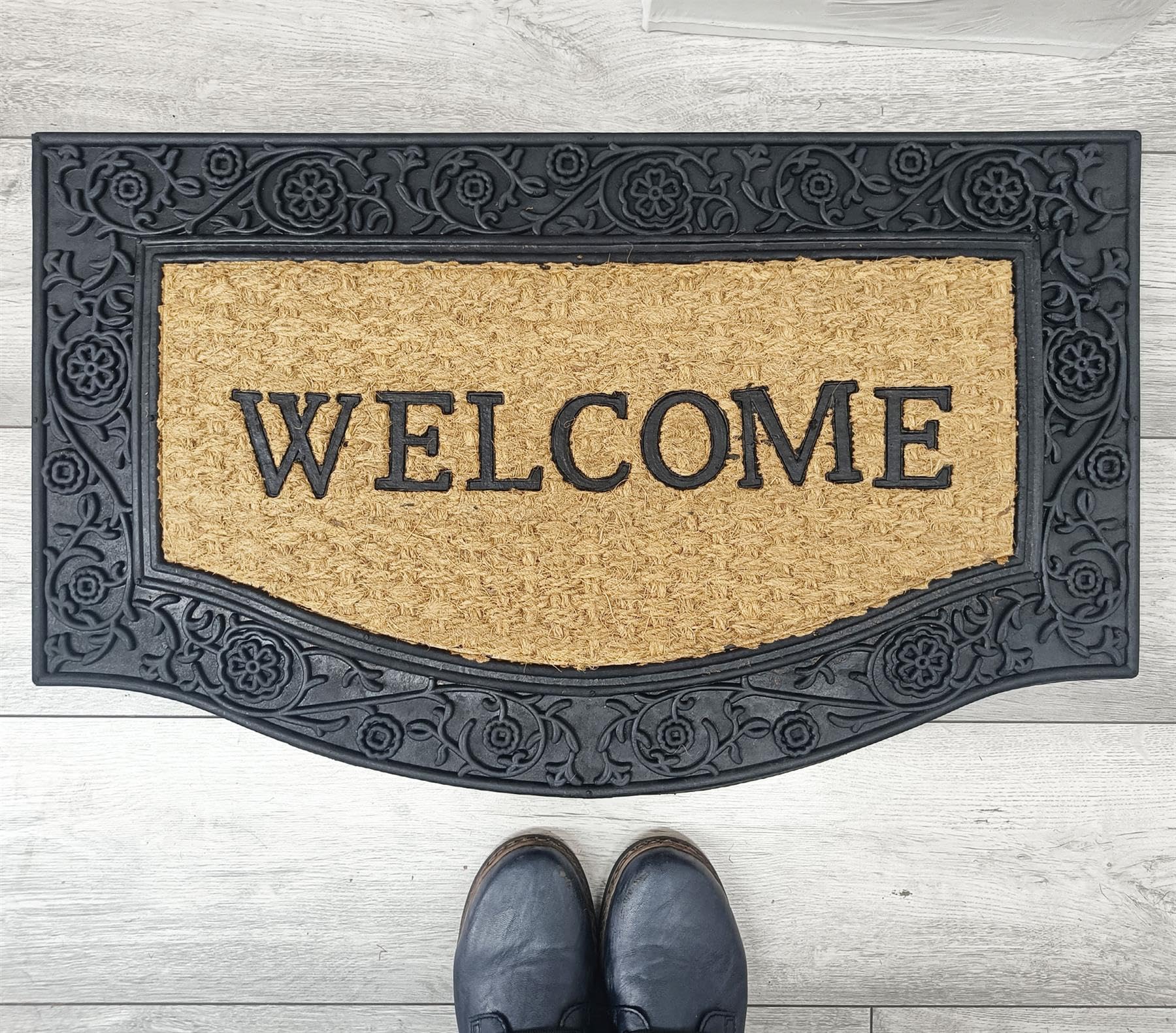 Vapinity 45 x 75cm Coir Rubber Door Mat – Heavy Duty Non-Slip Outdoor Doormat for Garden, Patio, Front Door, Indoor Entrance – Large Welcome Mat, Natural Coir with Durable Rubber Elements [Design07]