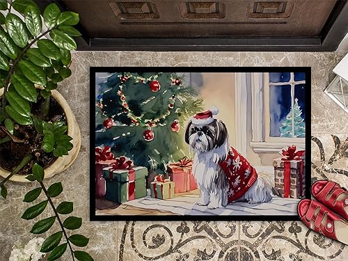 Miniatura 3 de Caroline's Treasures DAC2752MAT Shih Tzu - Tapete de Navidad acogedor para puerta delantera, para interiores y exteriores, para entrada,
