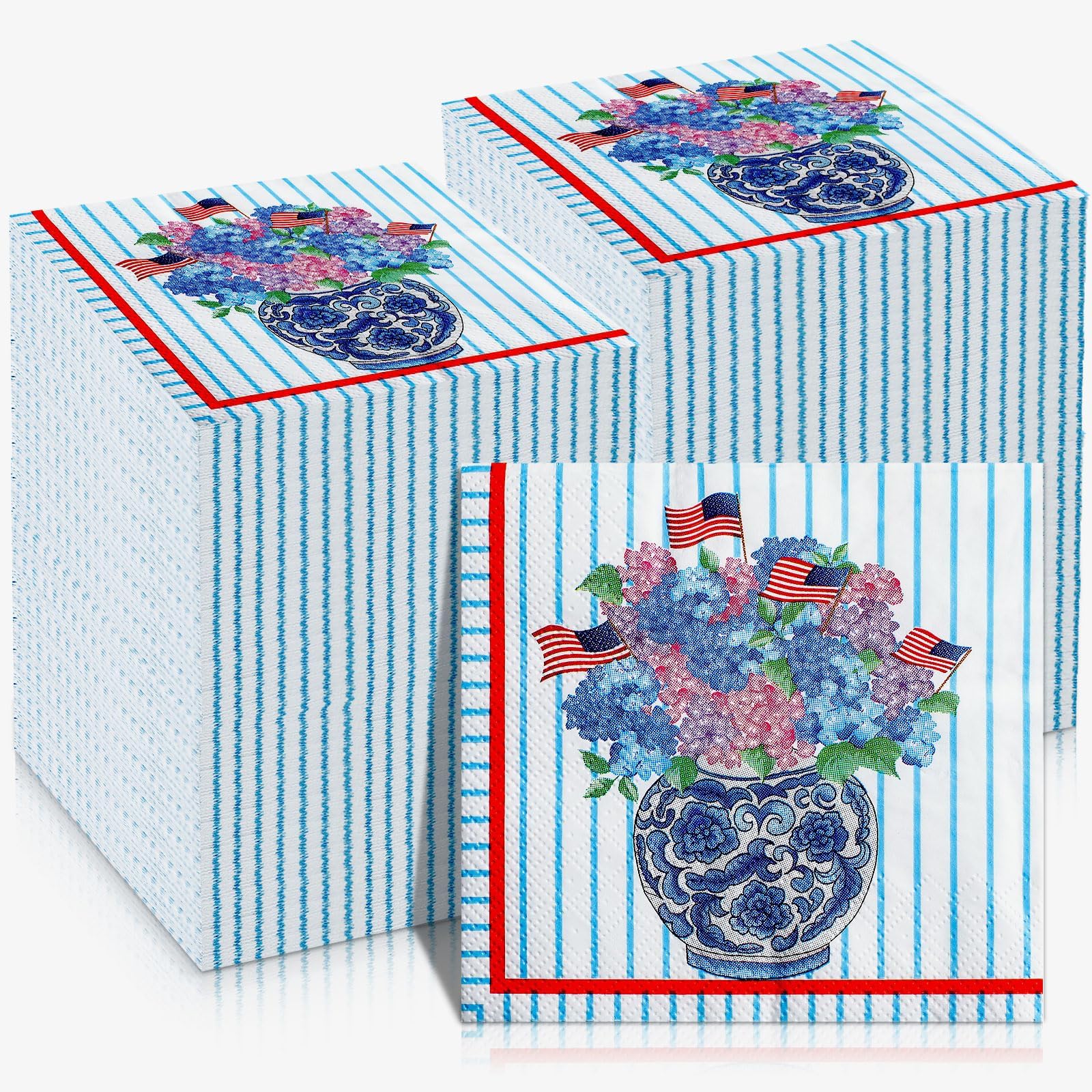 Caspari American Flags and Hydrangeas Boxed Paper Party