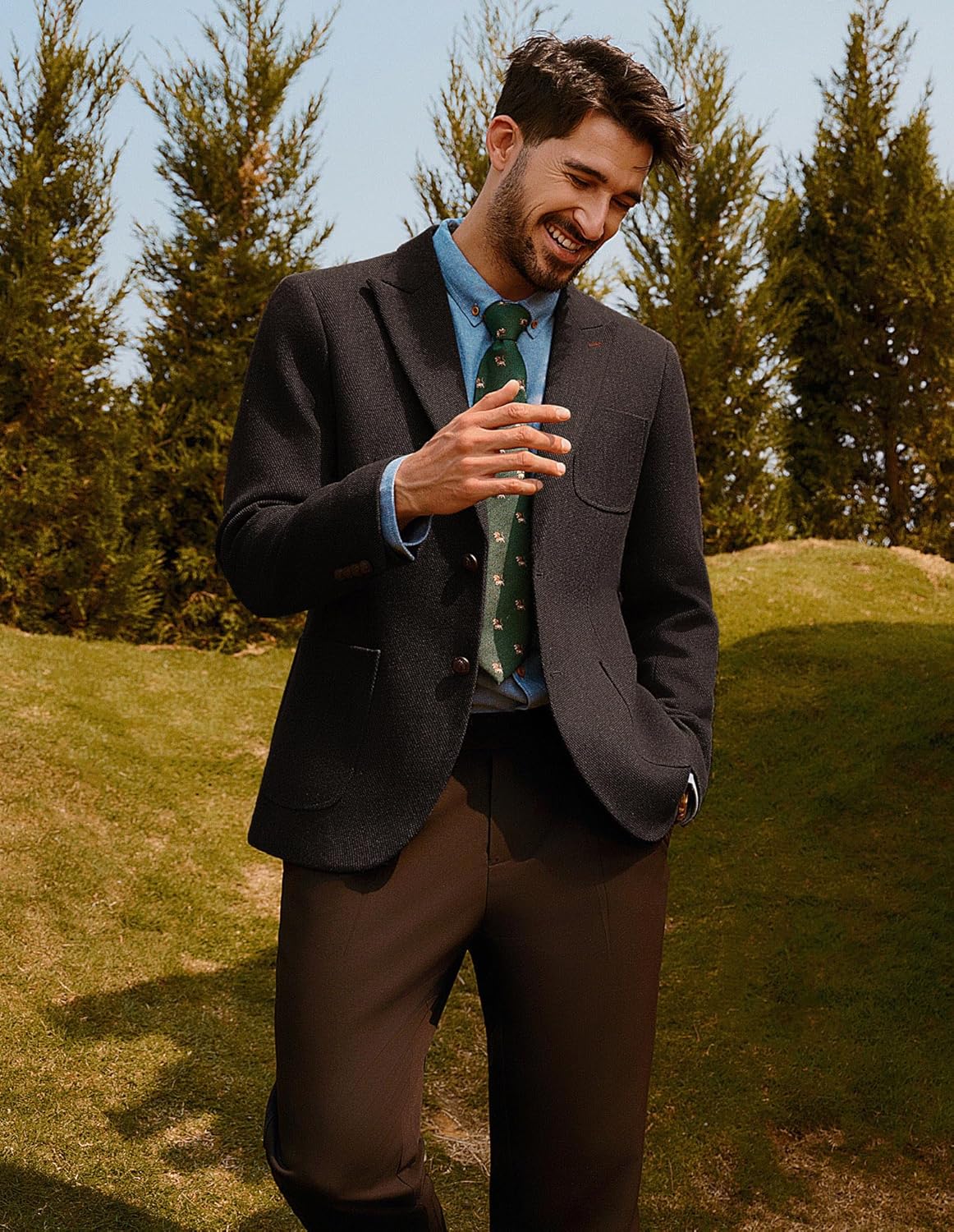 PJ PAUL JONES Mens Tweed Blazer Wool Sport Coat Two Button Peak Lapel Vintage Suit Jackets - Image 4