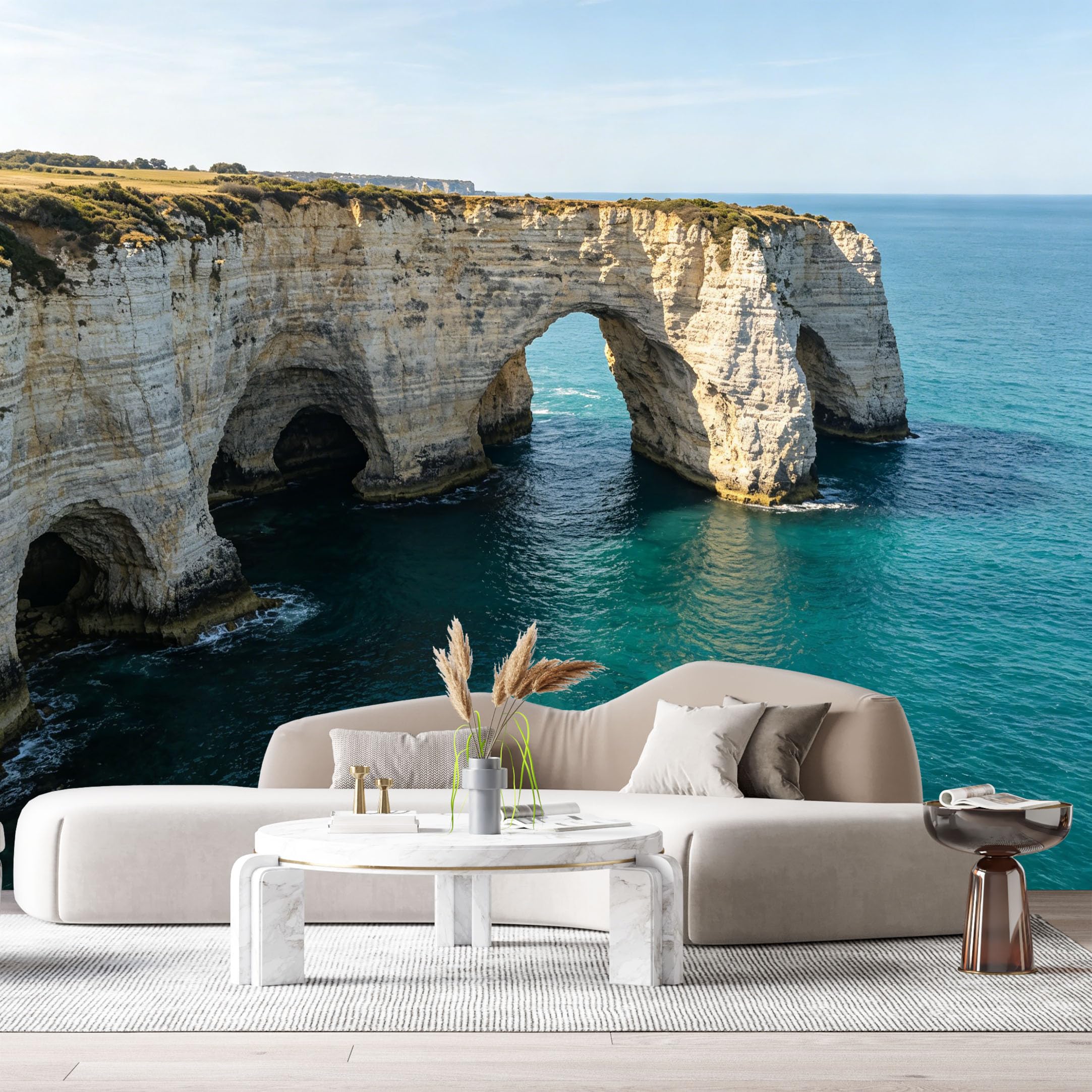 Custom Size Wall Murals Coastal Ocean Cliff Arch Landscape Watercolor Sea Rock Formation SelfAdhesive Wall Fabric Removable Large Wallpaper for Photo Living Room