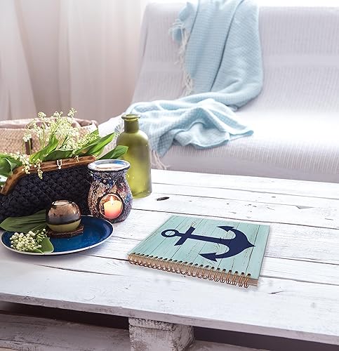 Miniatura 4 de Cuaderno de ancla náutica vintage azul marino con espiral rayado azul claro de 8.3 x 5.5 pulgadas, tapa dura, cuaderno de rayas universitarias para