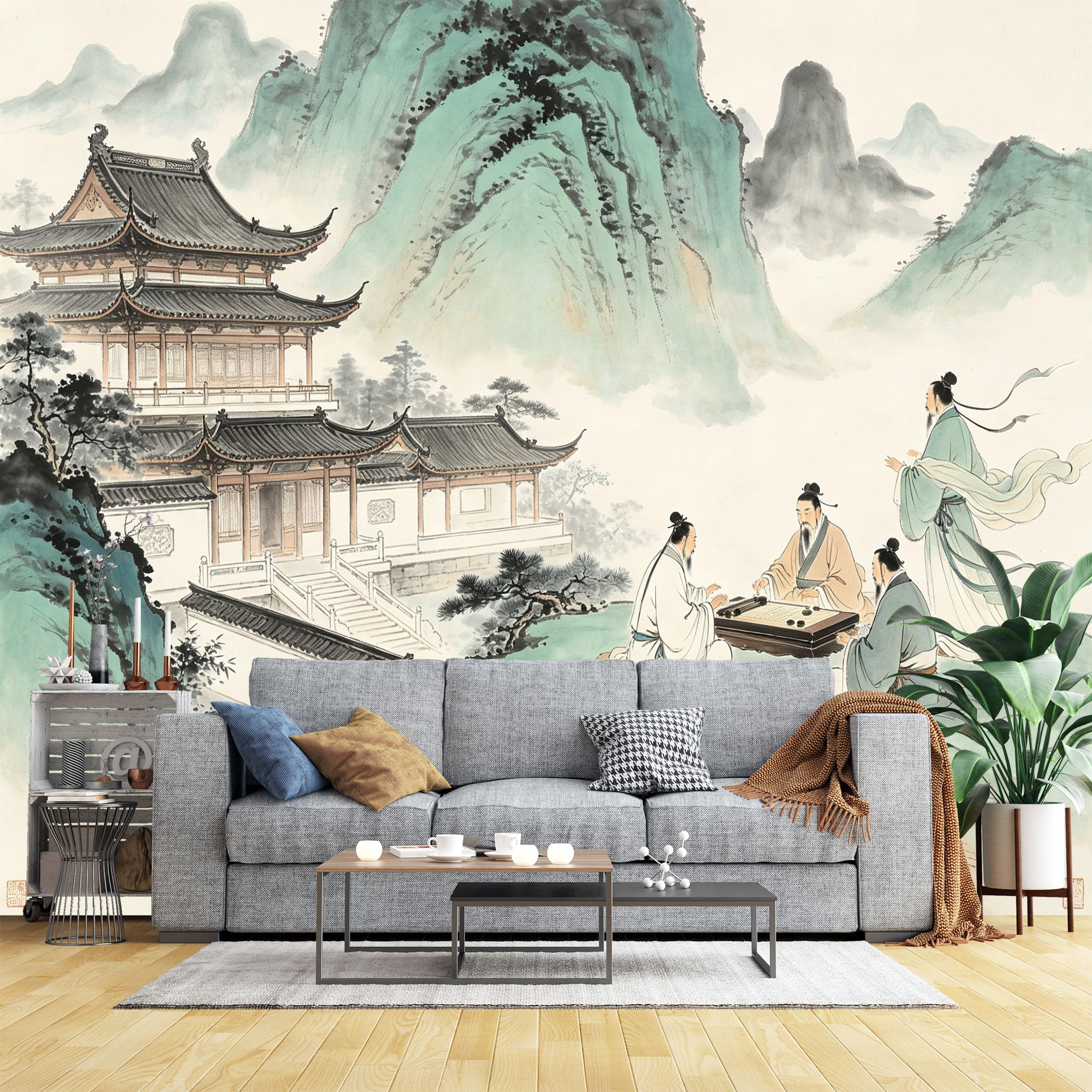 Lcythiazole Ch260604146 Custom Size Wall Murals Chinese Ink Pavilion Ancient Chess Scholars Wall Murals Traditional Art Wallpaper Large Photo Wallpaper Self-Adhesive Removable Wallpaper