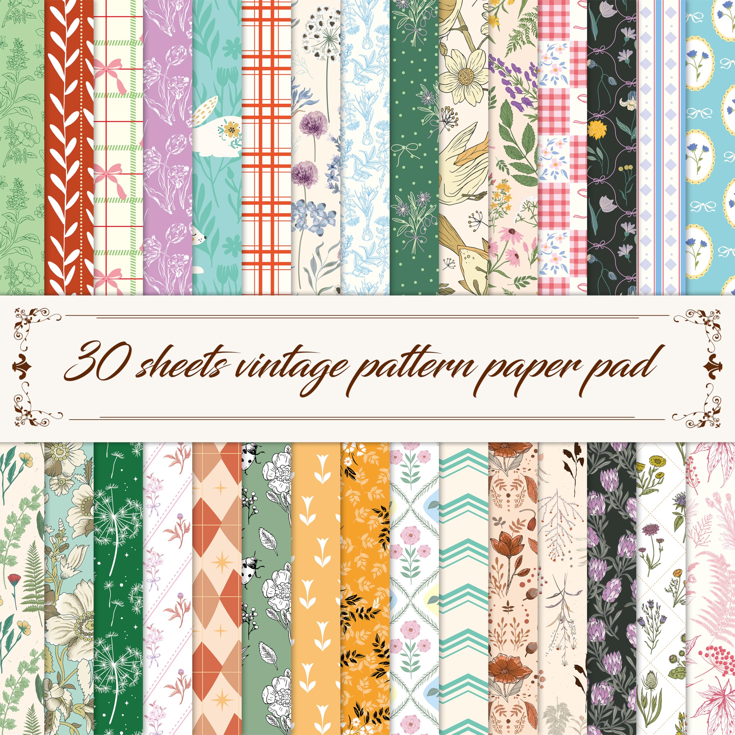 Vintage Scrapbook Paper Pad - 30 Sheets -1
