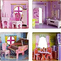 Vista 3 de WISESTAR Rompecabezas 3D de castillo de princesa grande, kits de casa de muñecas para niñas, 92 piezas de casa de cuento de hadas con muebles