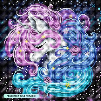 DIAMOND ART CLUB Aurora the Unicorn Diamond Painting Kit, Fun DIY Crafts for Adults, Round Diamond Art Canvas, 13 x 13 (33 cm x 33 cm)
