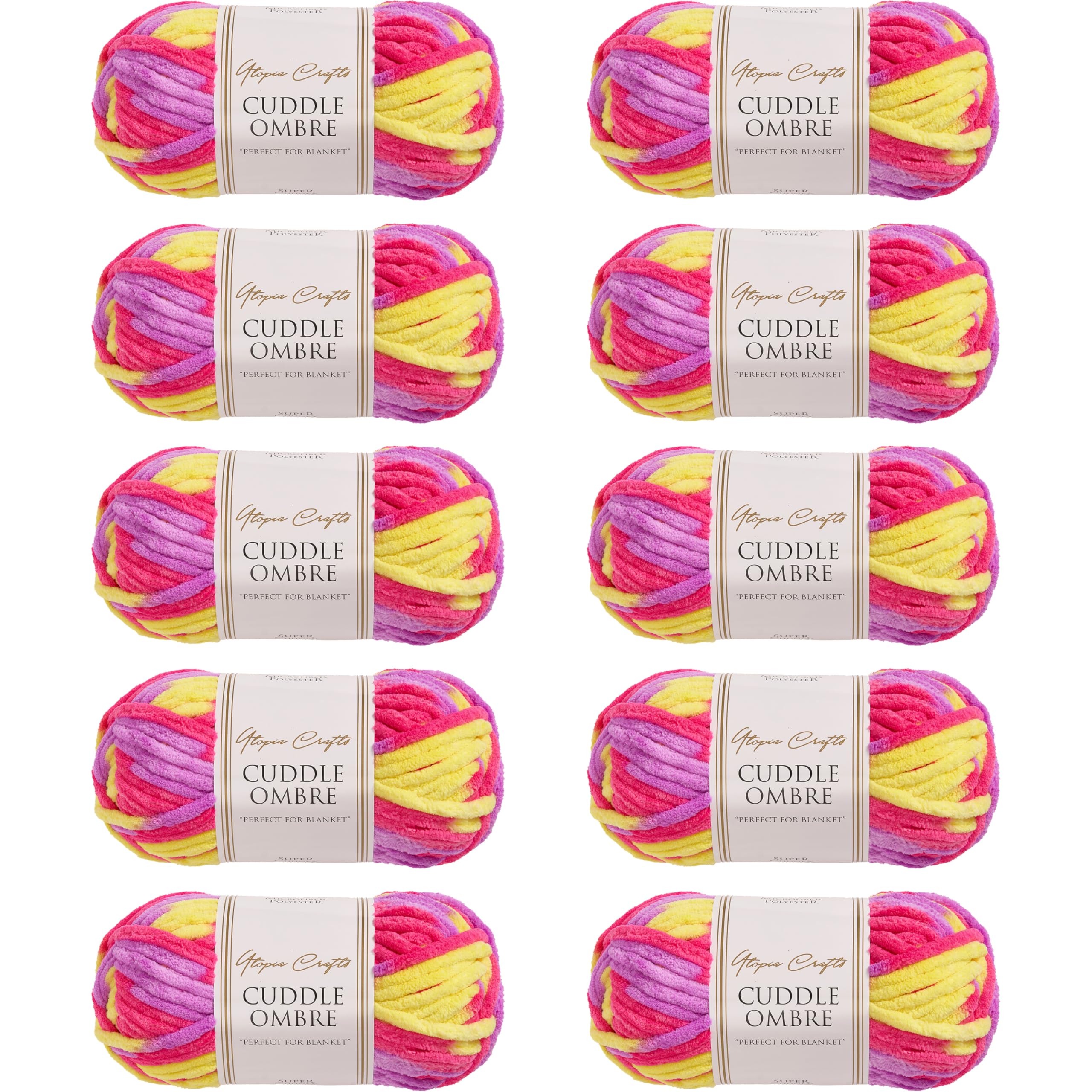 Utopia Crafts Cuddle Ombre Super Chunky Chenille Soft Yarn for Knitting and Crochet 10x 100g (Candy Sunshine)