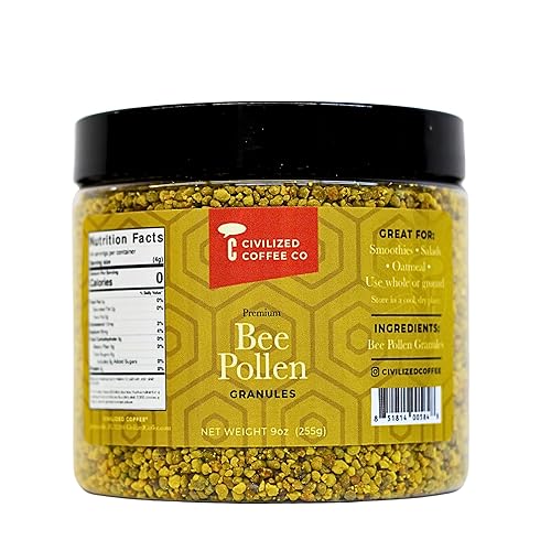 Civilized Coffee Superalimento de gránulos de polen de abeja prémium para batidos y coberturas en tarro (9 onzas)