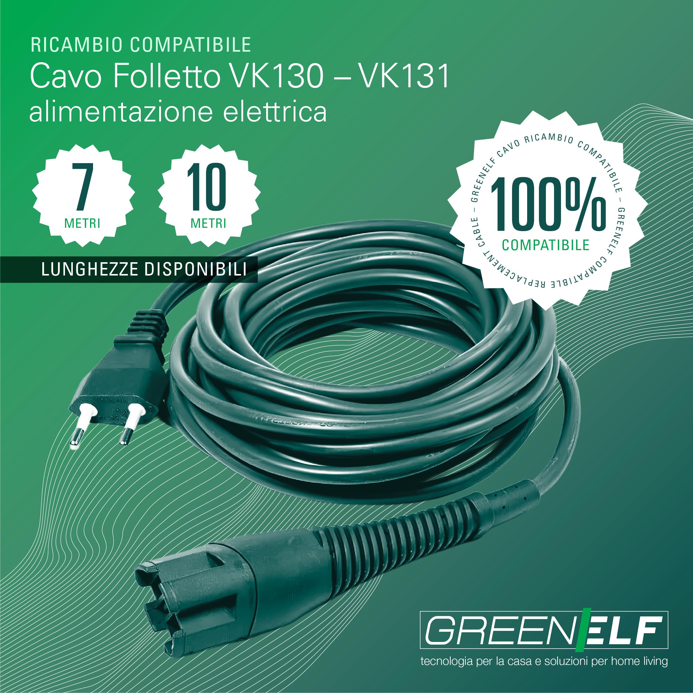 Filo Elettrico Unipolare Cavo Alimentazione Folletto VK130/131 Da 7 Metri - Ricambio Compatibile Con Aspirapolvere Vorwerk E SPINa Filo Spinato