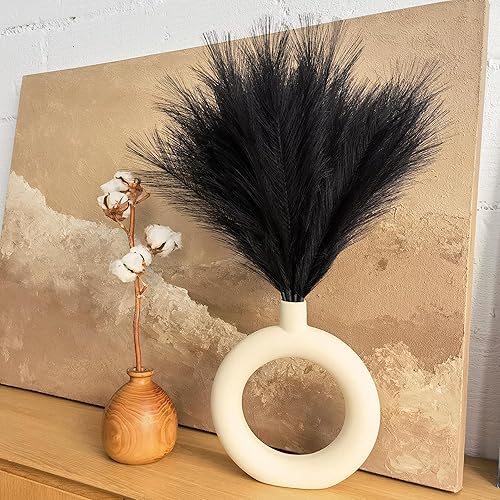 Miniatura 3 de PERFNIQUE Hierba de las pampas sintética, juego de 6 tallos de 17 pulgadas, flores artificiales cortas, rellenos de jarrón pequeño, rústico,