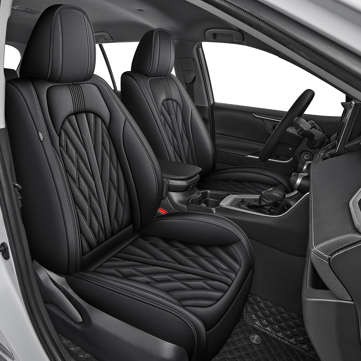 TTX LIGHTING Seat Covers for Toyota RAV4 2019-2025: LE/XLE/XLE Premium/Limited - Custom Fit RAV4 3in1 Interior Set Leather Seat Protector with Armrest Cover & Steering Wheel Cover (Black)